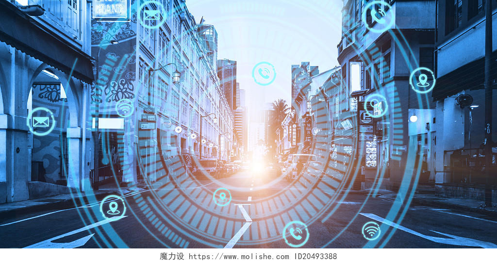 蓝色科技感酷炫线条城市街道定位科技全球定位导航展板背景